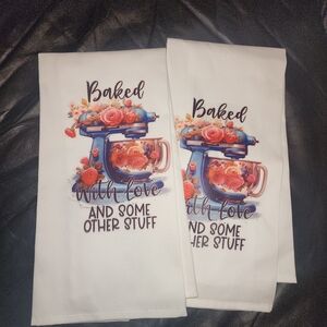 Baked With Love Floral Kitchen Towels - White and Blue
